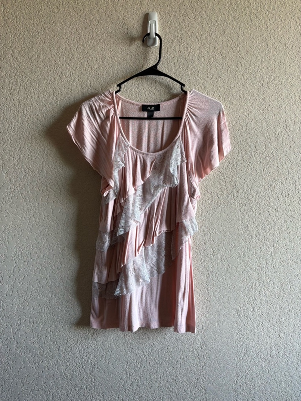 AGB Pink Ruffle Lace Short Sleeve Top